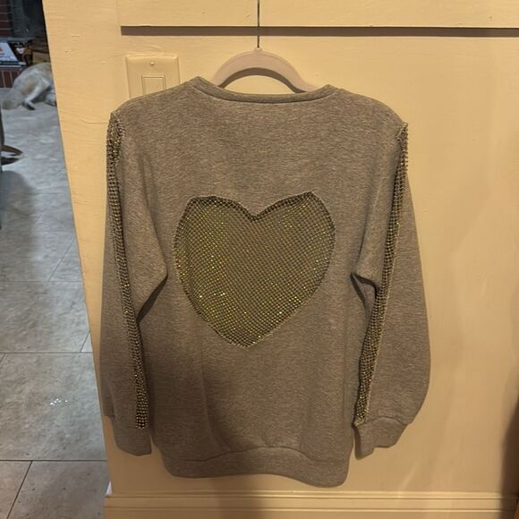 Gray Sweater - BRAND NEW - Open Back - Heart Cut Out - Sparkle - Open Sleeves - Picture 2 of 3